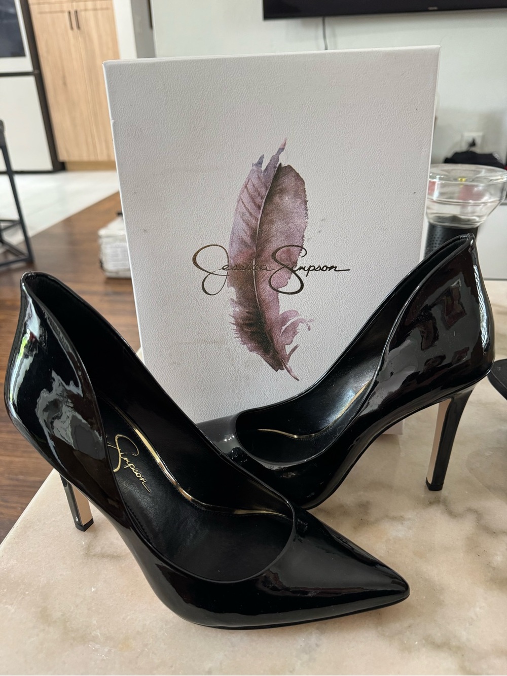 Jessica Simpson Black Patent Pointed Toe Stilettos